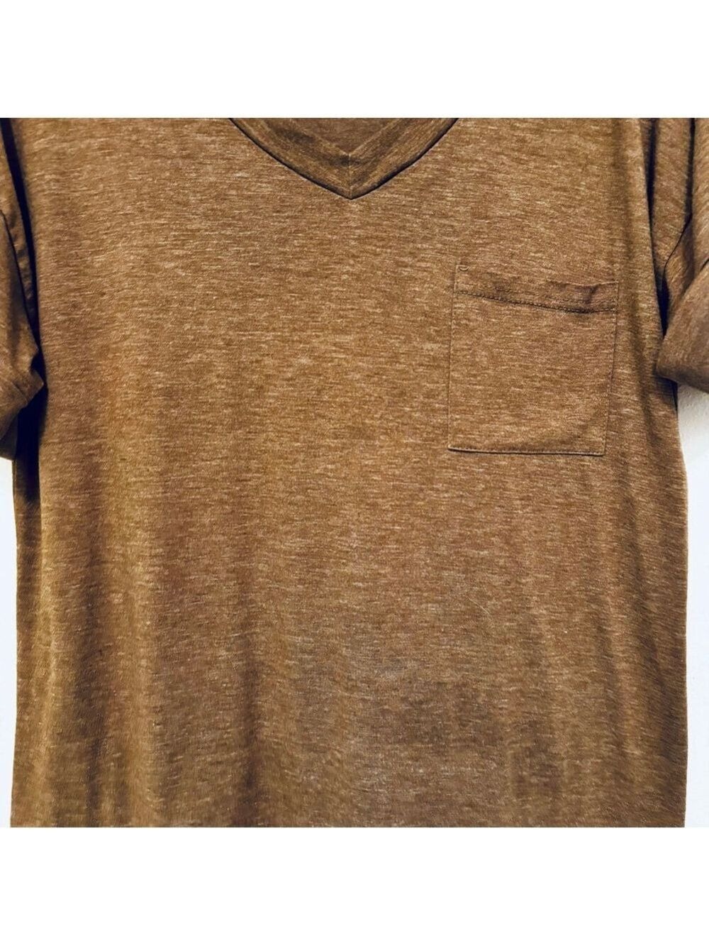 MIHOLL Brown Short Sleeve Oversized V-Neck Tee Shirt M - Picture 2 of 5